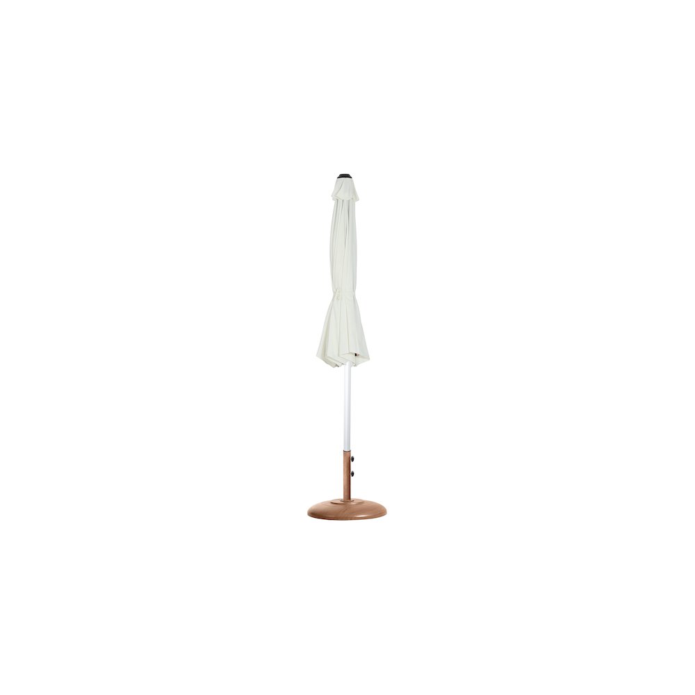 Fiji White Fabric / Teak Aluminum Patio Umbrella with Base Sets. Picture 10
