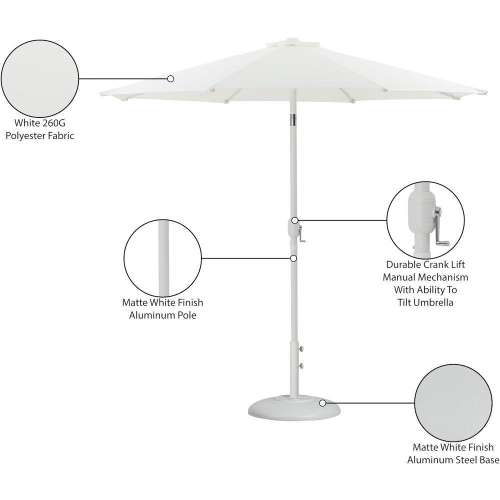 Fiji White Fabric / Matte White Aluminum Patio Umbrella with Base Sets. Picture 16
