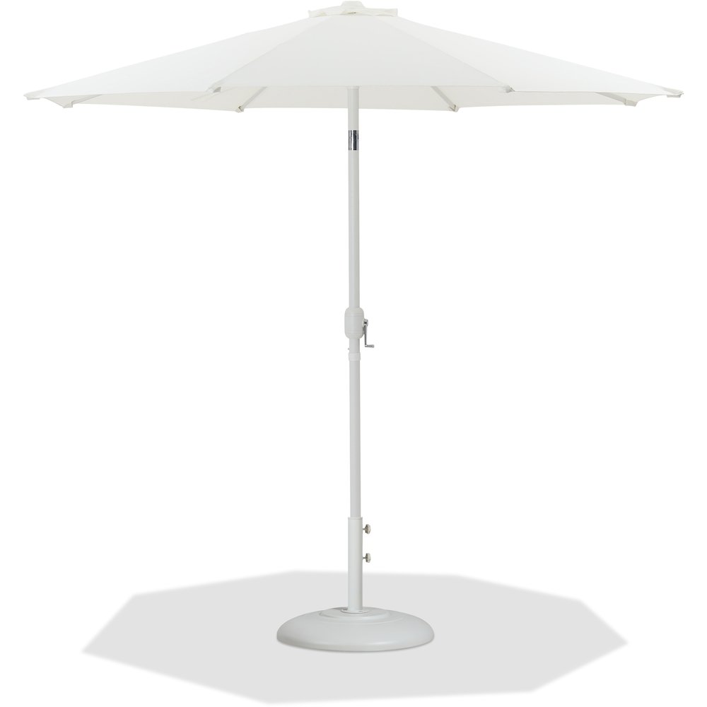 Fiji White Fabric / Matte White Aluminum Patio Umbrella with Base Sets. Picture 1