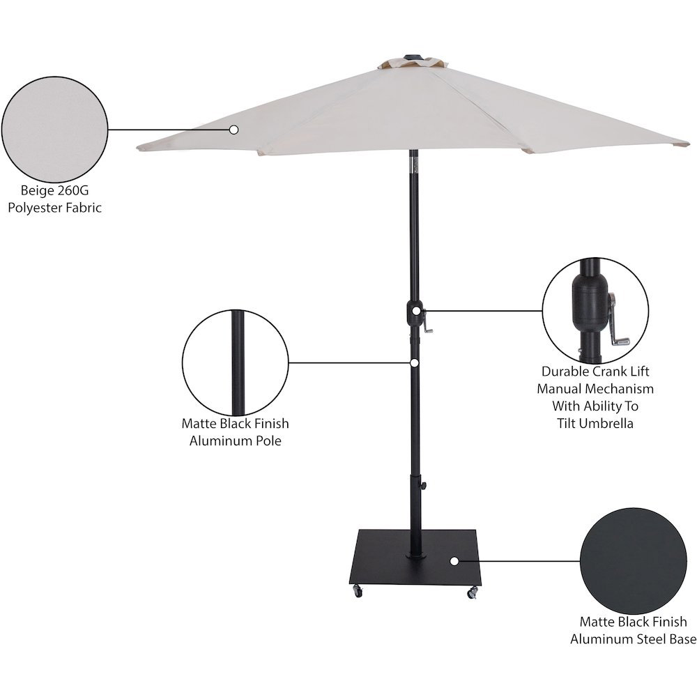 Fiji Beige Fabric / Matte Black Aluminum Patio Umbrella with Base Sets. Picture 18