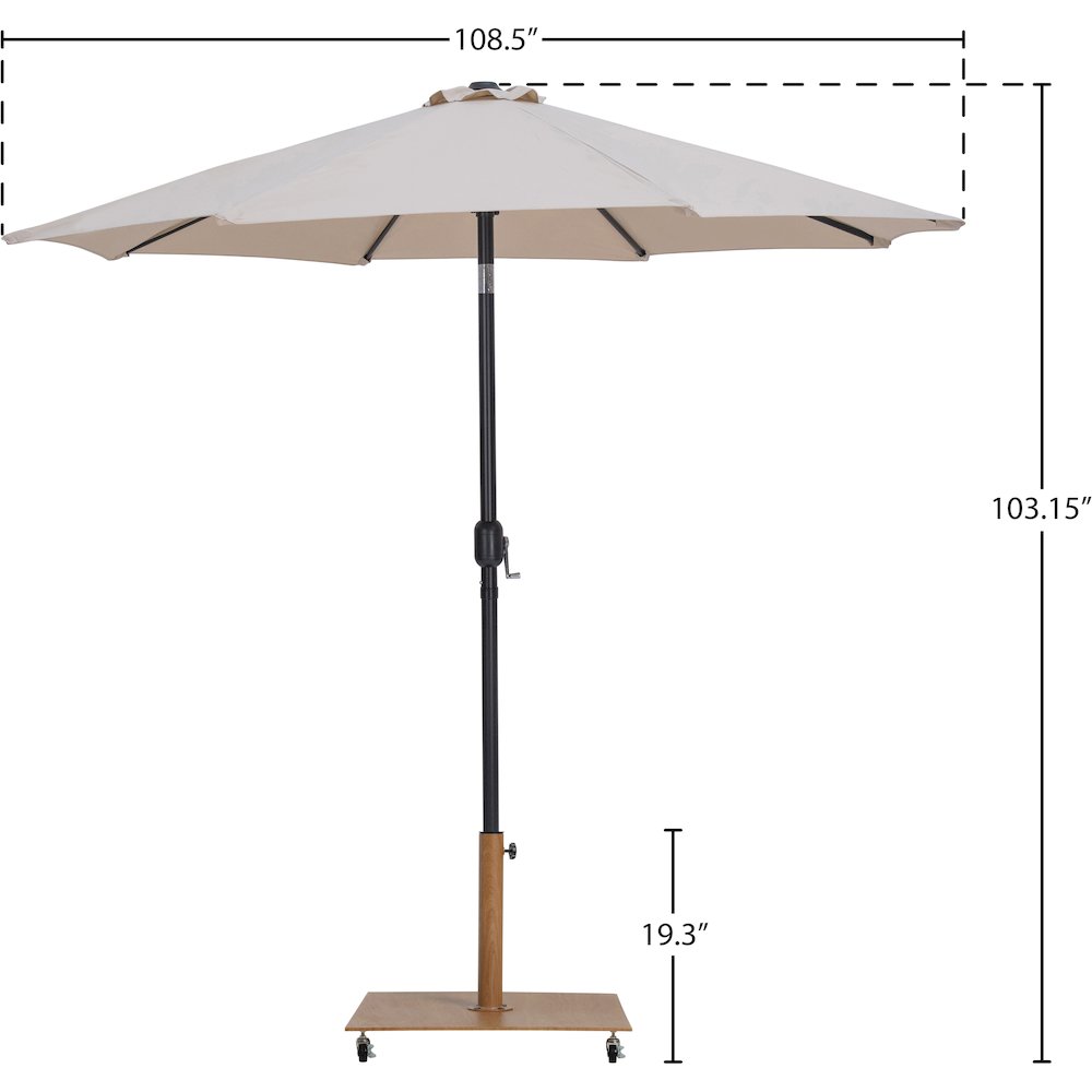 Fiji Beige Fabric / Teak Aluminum Patio Umbrella with Base Sets. Picture 17