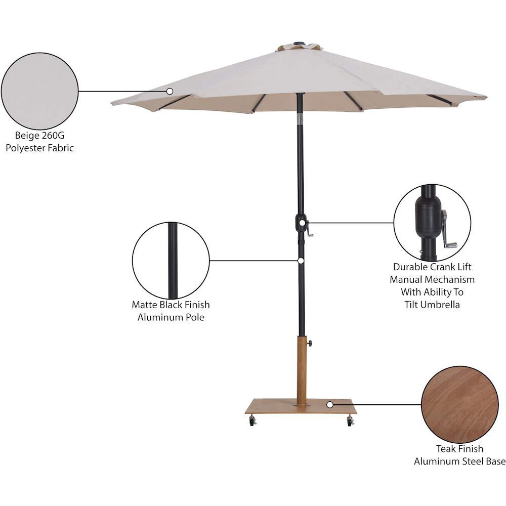 Fiji Beige Fabric / Teak Aluminum Patio Umbrella with Base Sets. Picture 18