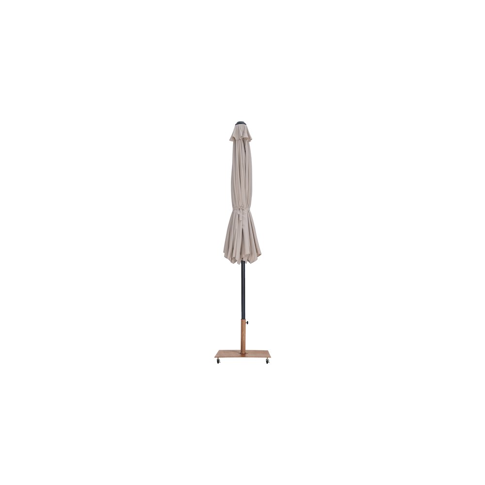 Fiji Beige Fabric / Teak Aluminum Patio Umbrella with Base Sets. Picture 12