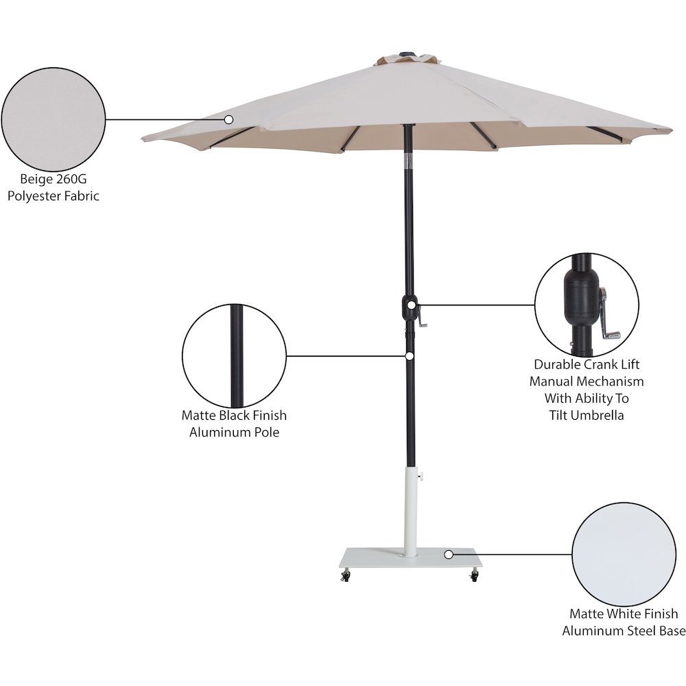 Fiji Beige Fabric / Matte White Aluminum Patio Umbrella with Base Sets. Picture 18