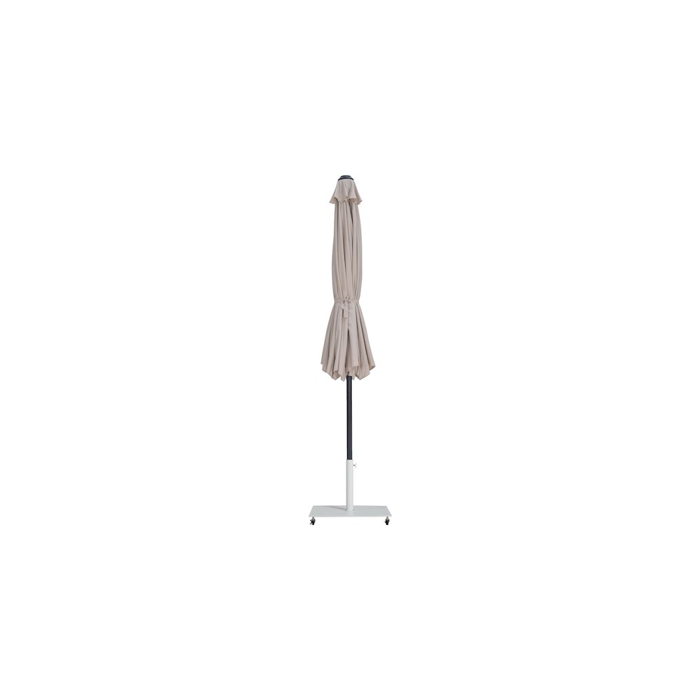 Fiji Beige Fabric / Matte White Aluminum Patio Umbrella with Base Sets. Picture 12