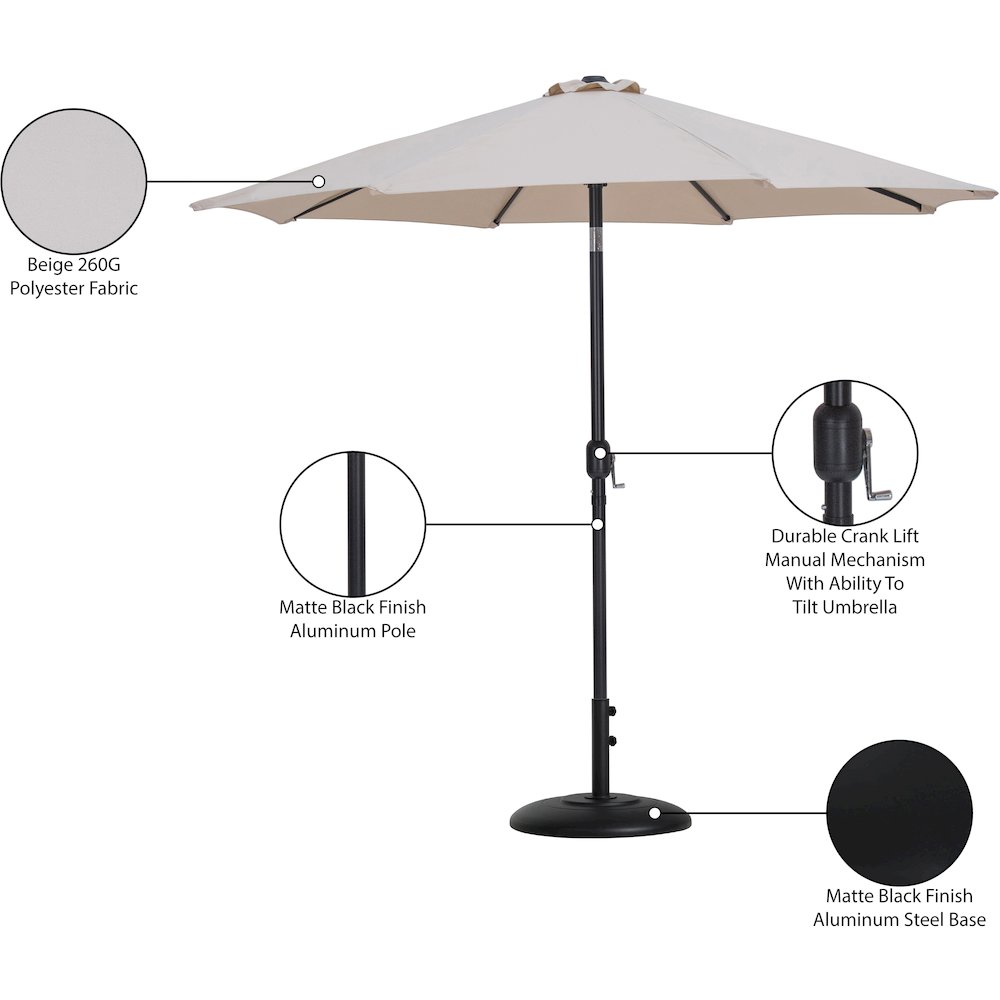 Fiji Beige Fabric / Matte Black Aluminum Patio Umbrella with Base Sets. Picture 16