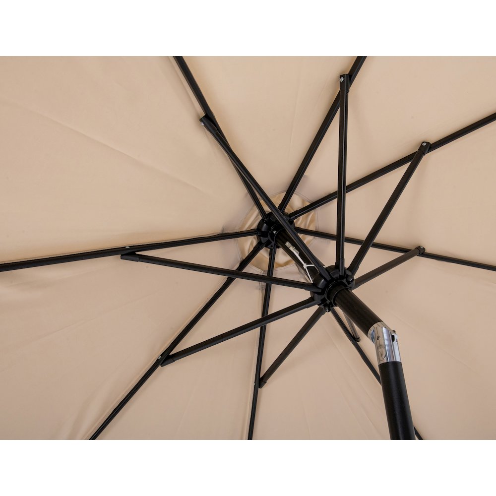 Fiji Beige Fabric / Matte Black Aluminum Patio Umbrella with Base Sets. Picture 13