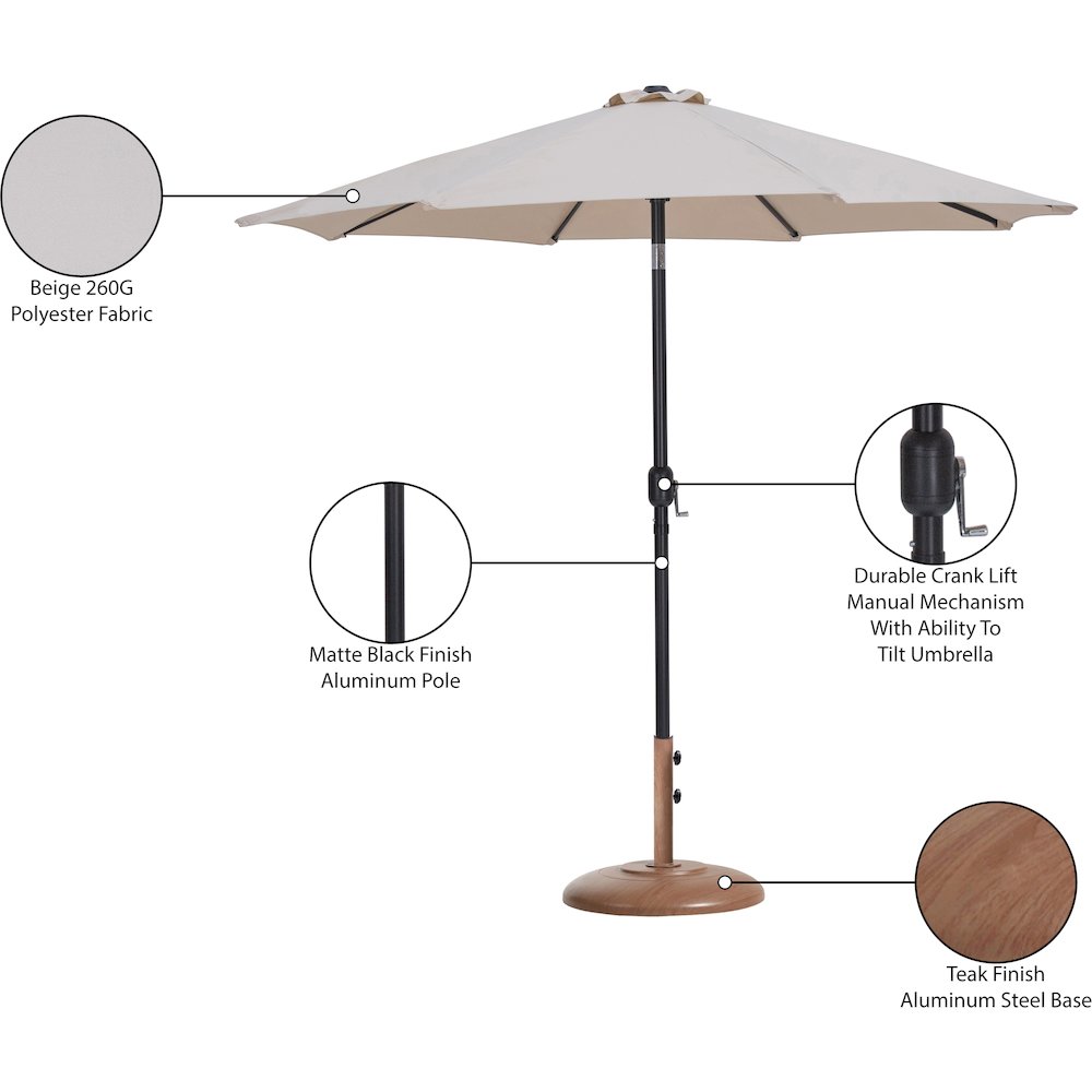Fiji Beige Fabric / Teak Aluminum Patio Umbrella with Base Sets. Picture 16