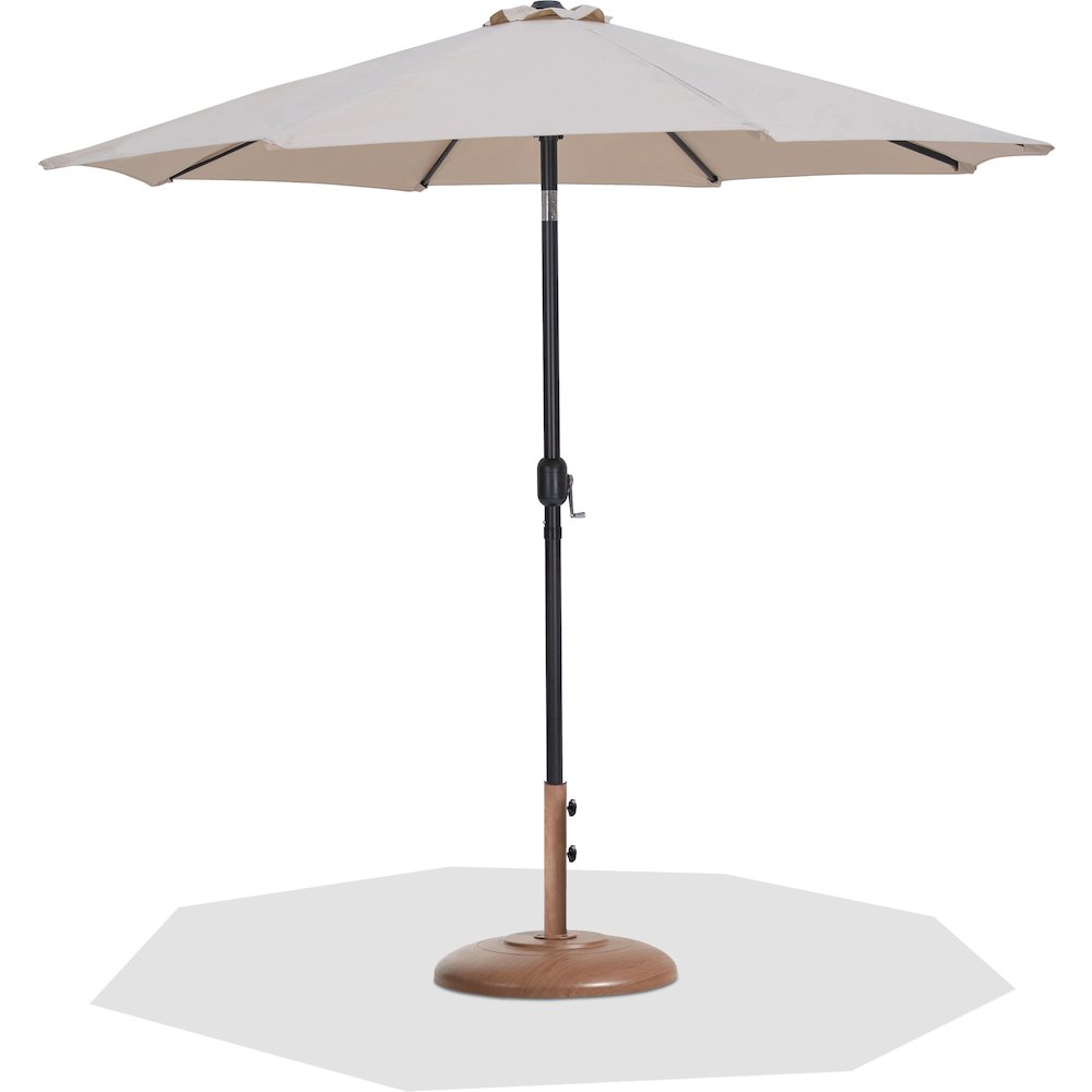 Fiji Beige Fabric / Teak Aluminum Patio Umbrella with Base Sets. Picture 1