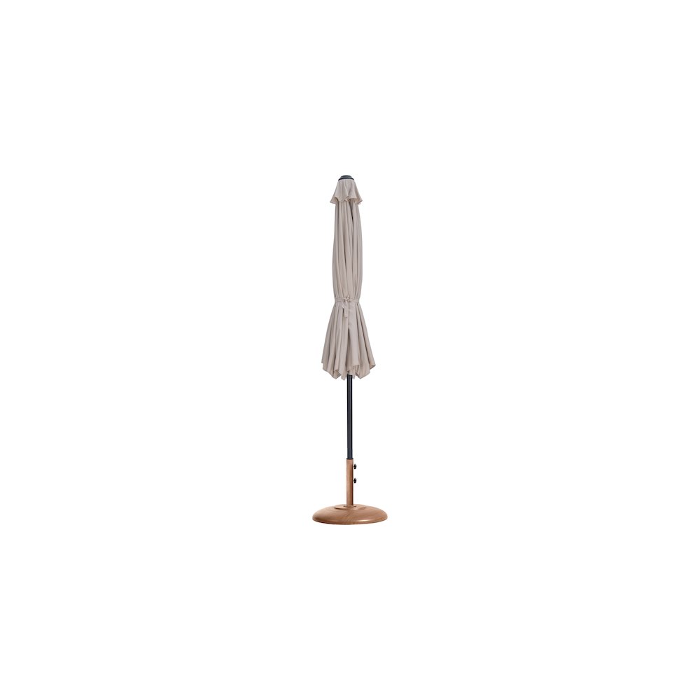 Fiji Beige Fabric / Teak Aluminum Patio Umbrella with Base Sets. Picture 10
