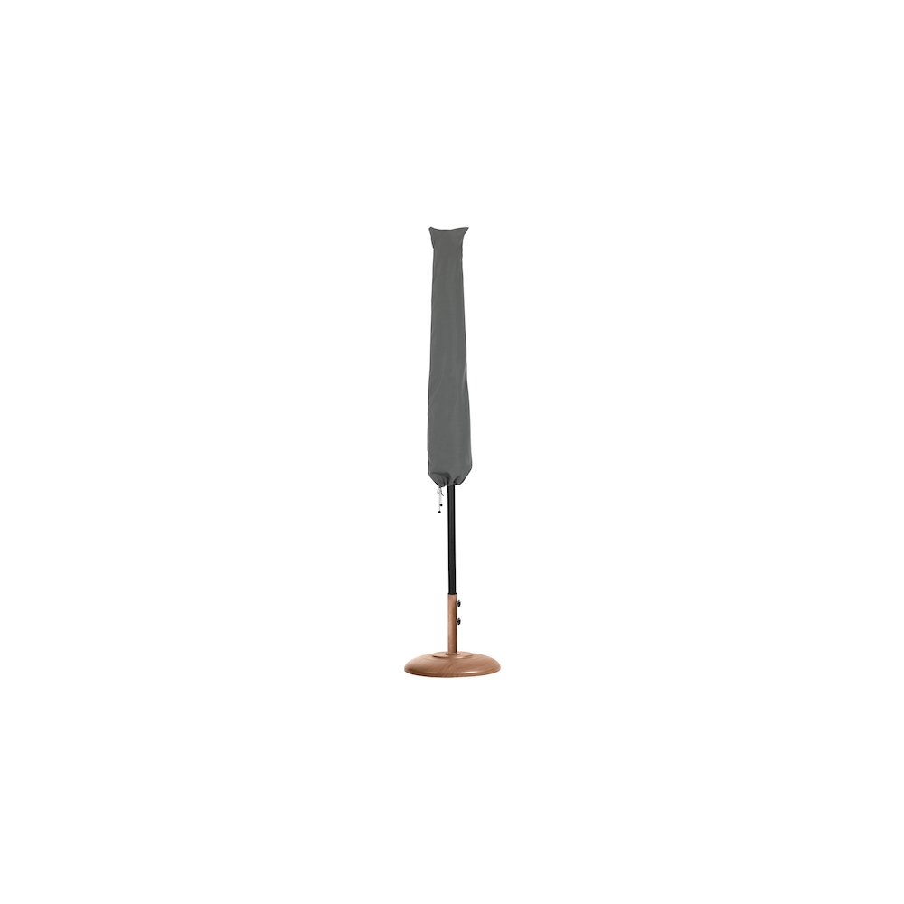 Fiji Beige Fabric / Teak Aluminum Patio Umbrella with Base Sets. Picture 11