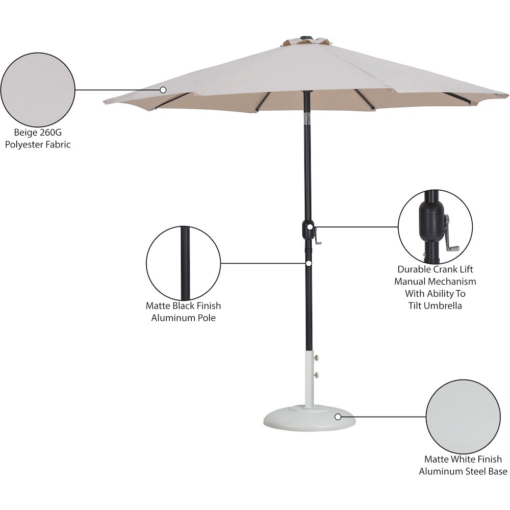 Fiji Beige Fabric / Matte White Aluminum Patio Umbrella with Base Sets. Picture 16