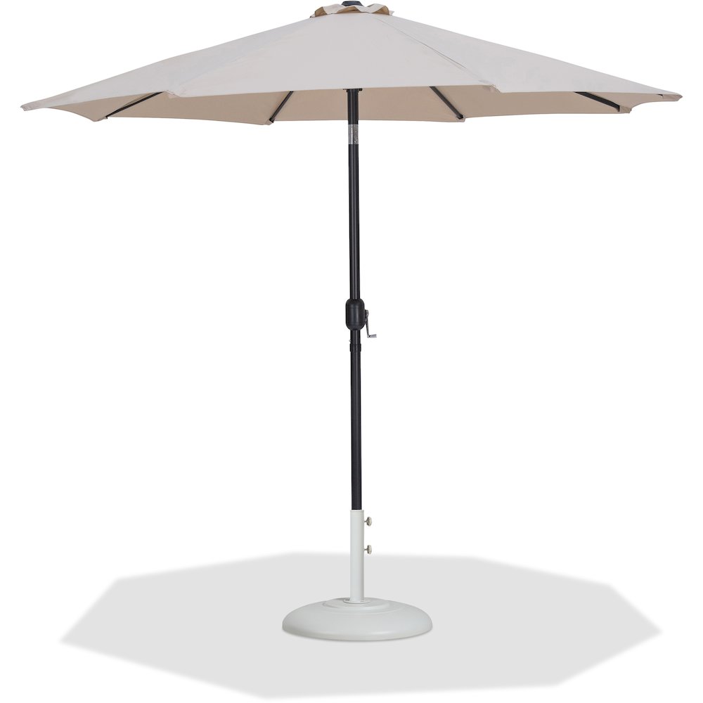 Fiji Beige Fabric / Matte White Aluminum Patio Umbrella with Base Sets. Picture 1