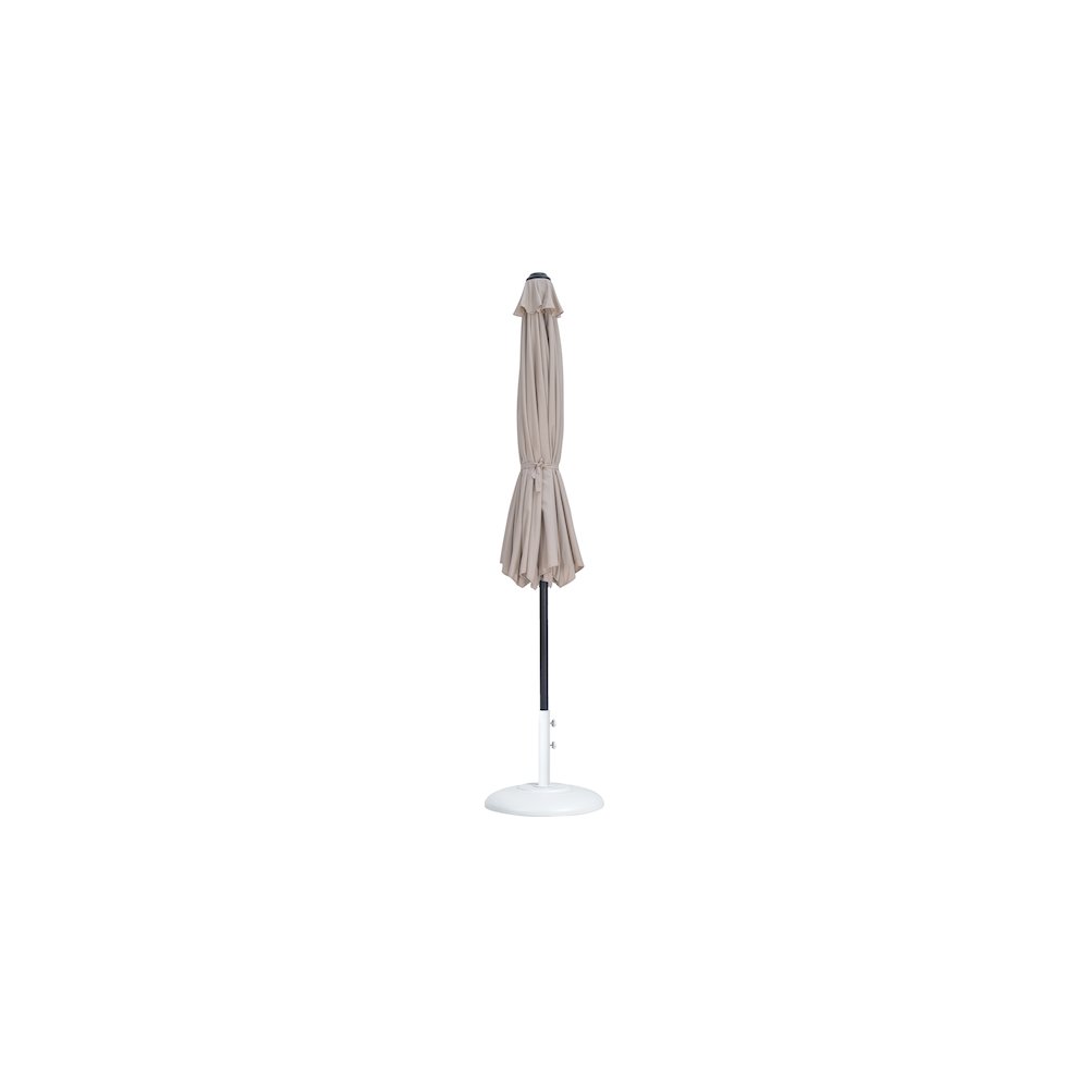 Fiji Beige Fabric / Matte White Aluminum Patio Umbrella with Base Sets. Picture 10