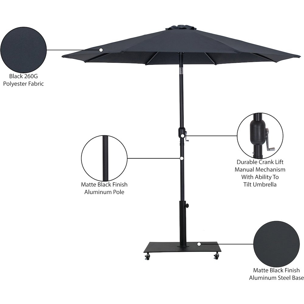 Fiji Black Fabric / Matte Black Aluminum Patio Umbrella with Base Sets. Picture 18
