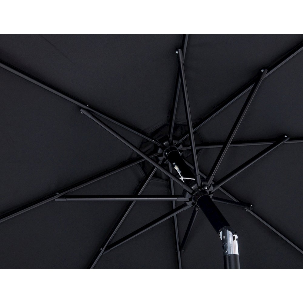 Fiji Black Fabric / Matte Black Aluminum Patio Umbrella with Base Sets. Picture 15