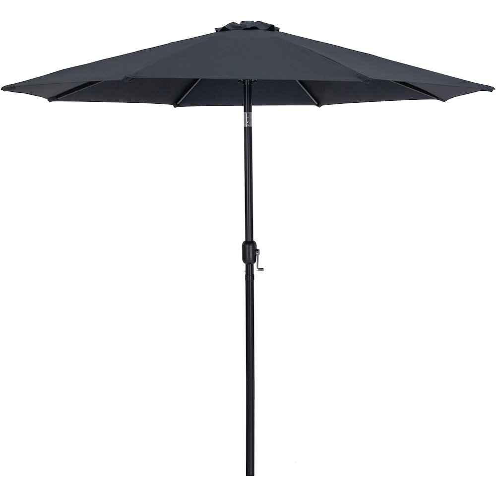 Fiji Black Fabric / Matte Black Aluminum Patio Umbrella with Base Sets. Picture 2