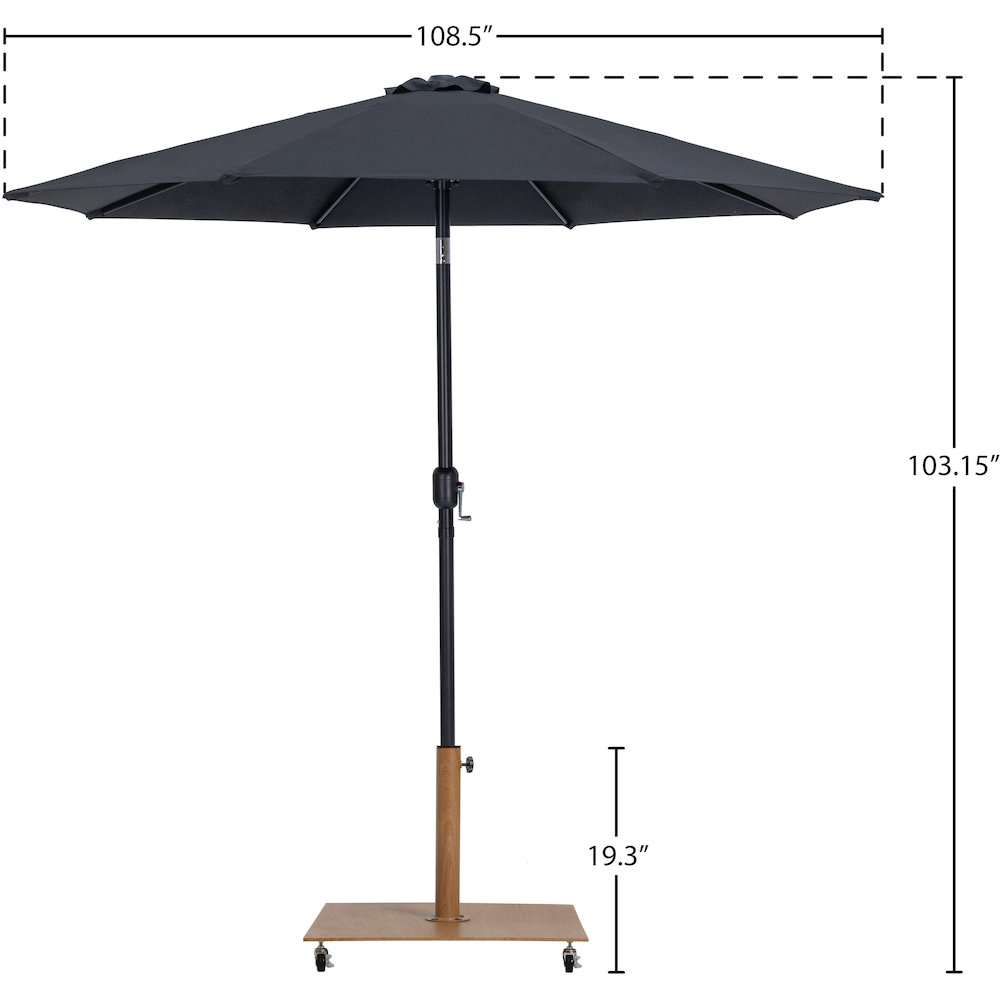 Fiji Black Fabric / Teak Aluminum Patio Umbrella with Base Sets. Picture 17