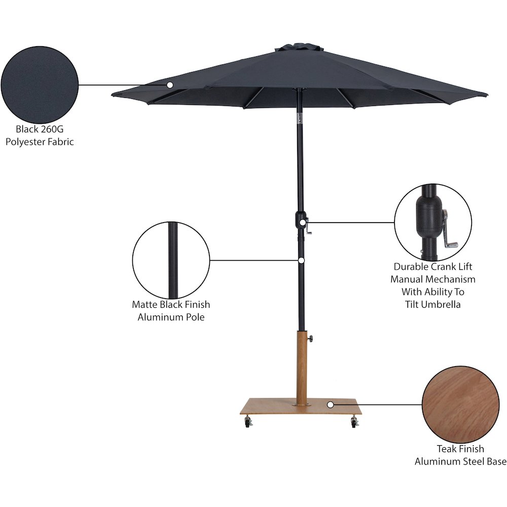 Fiji Black Fabric / Teak Aluminum Patio Umbrella with Base Sets. Picture 18