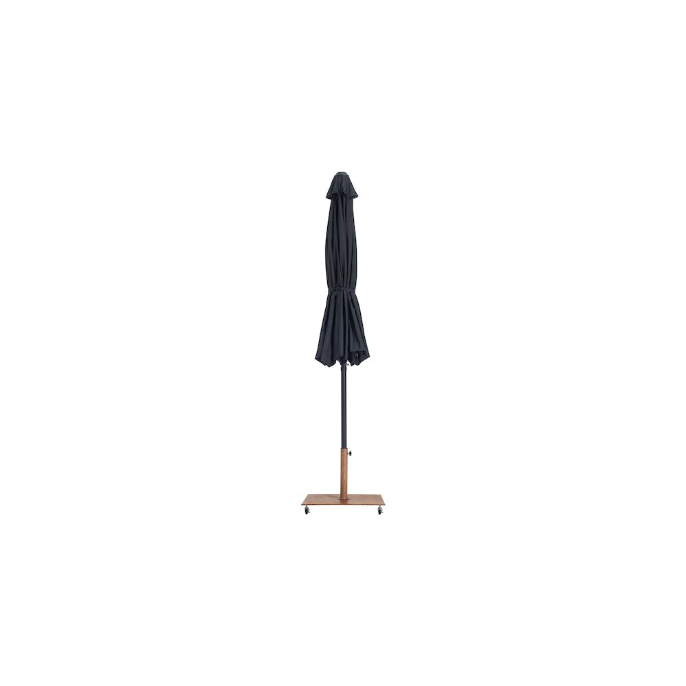 Fiji Black Fabric / Teak Aluminum Patio Umbrella with Base Sets. Picture 12
