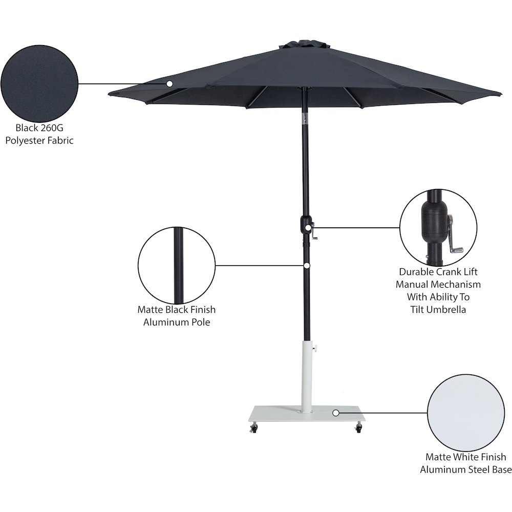 Fiji Black Fabric / Matte White Aluminum Patio Umbrella with Base Sets. Picture 18