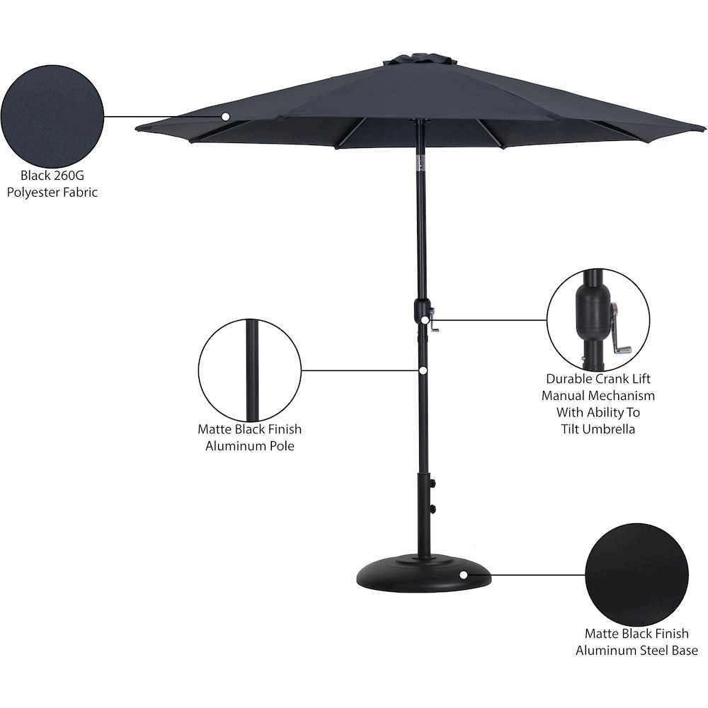Fiji Black Fabric / Matte Black Aluminum Patio Umbrella with Base Sets. Picture 16