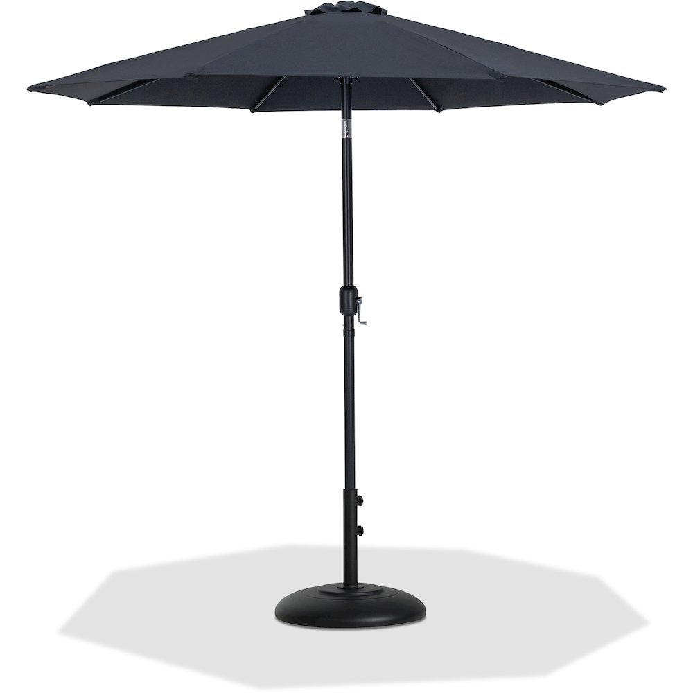 Fiji Black Fabric / Matte Black Aluminum Patio Umbrella with Base Sets. Picture 1