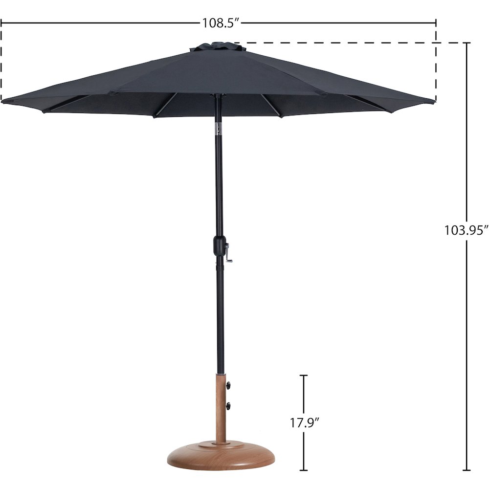 Fiji Black Fabric / Teak Aluminum Patio Umbrella with Base Sets. Picture 15