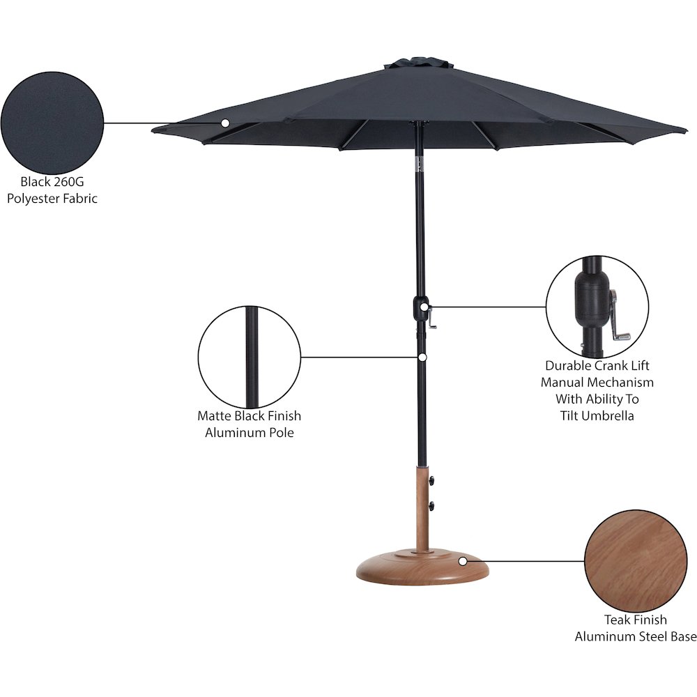 Fiji Black Fabric / Teak Aluminum Patio Umbrella with Base Sets. Picture 16