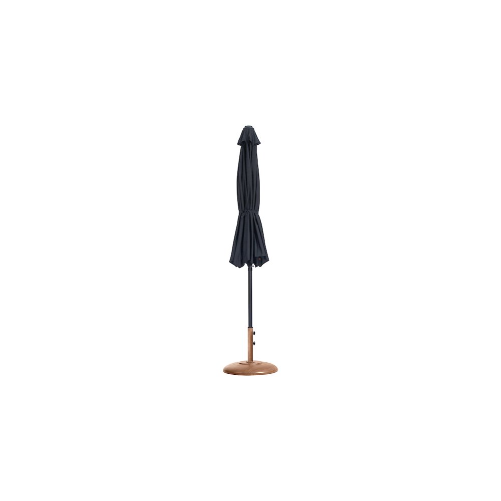 Fiji Black Fabric / Teak Aluminum Patio Umbrella with Base Sets. Picture 10