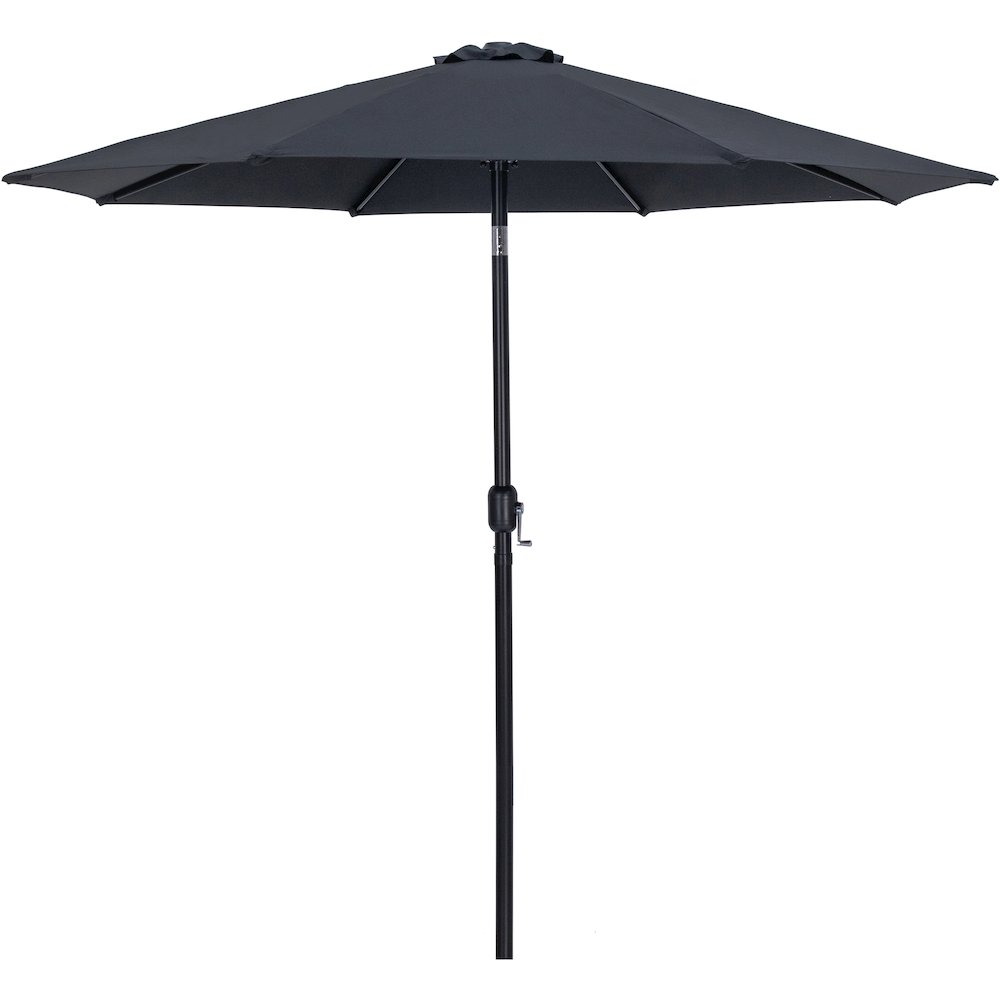 Fiji Black Fabric / Teak Aluminum Patio Umbrella with Base Sets. Picture 2