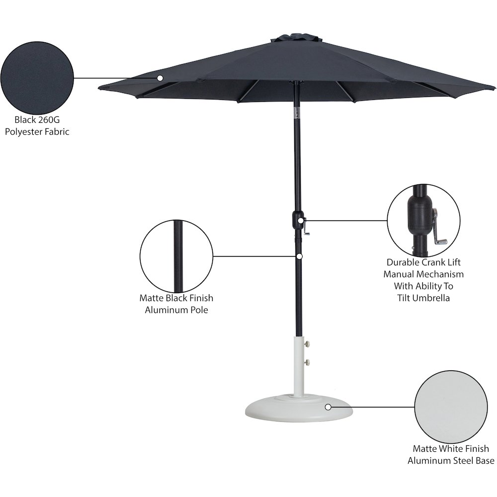 Fiji Black Fabric / Matte White Aluminum Patio Umbrella with Base Sets. Picture 16