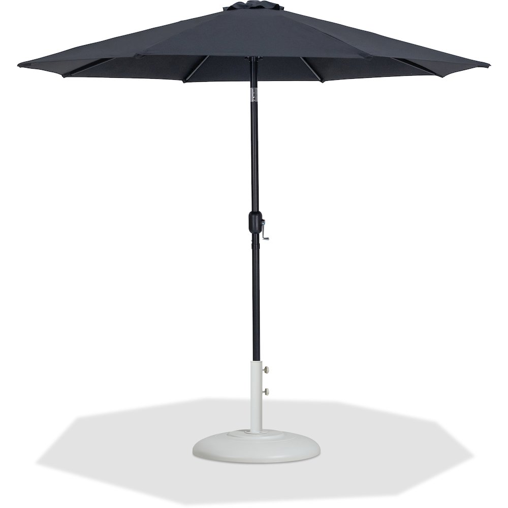 Fiji Black Fabric / Matte White Aluminum Patio Umbrella with Base Sets. Picture 1
