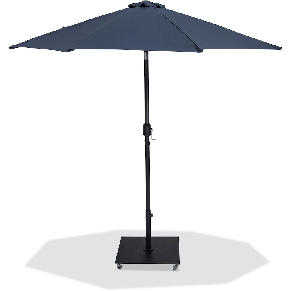Fiji Grey Fabric / Matte Black Aluminum Patio Umbrella with Base Sets. Picture 1