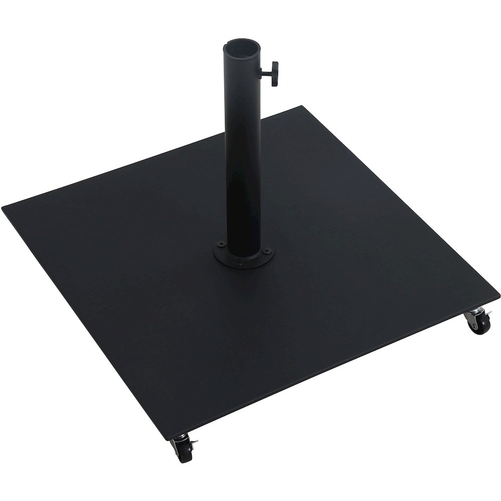 Fiji Grey Fabric / Matte Black Aluminum Patio Umbrella with Base Sets. Picture 8