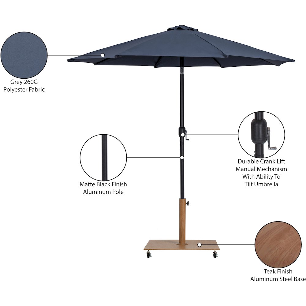 Fiji Grey Fabric / Teak Aluminum Patio Umbrella with Base Sets. Picture 18