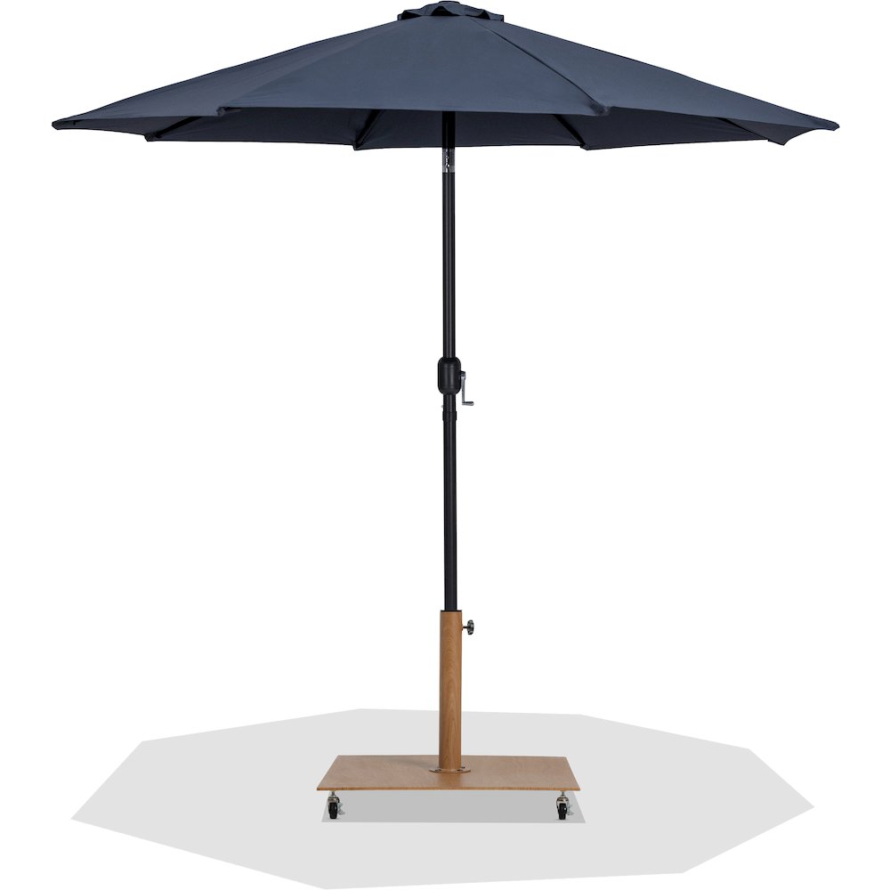 Fiji Grey Fabric / Teak Aluminum Patio Umbrella with Base Sets. Picture 1