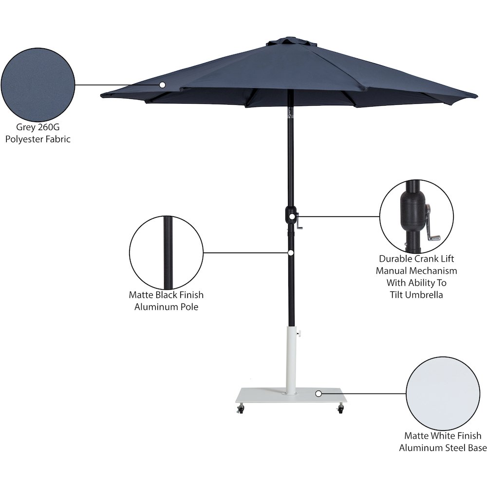 Fiji Grey Fabric / Matte White Aluminum Patio Umbrella with Base Sets. Picture 18
