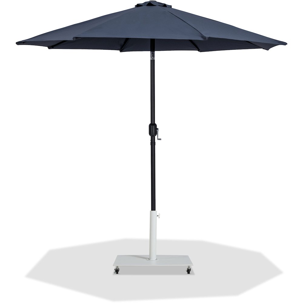 Fiji Grey Fabric / Matte White Aluminum Patio Umbrella with Base Sets. Picture 1