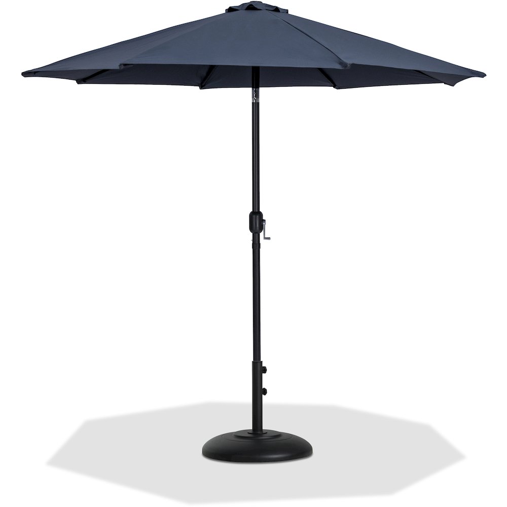 Fiji Grey Fabric / Matte Black Aluminum Patio Umbrella with Base Sets. Picture 1