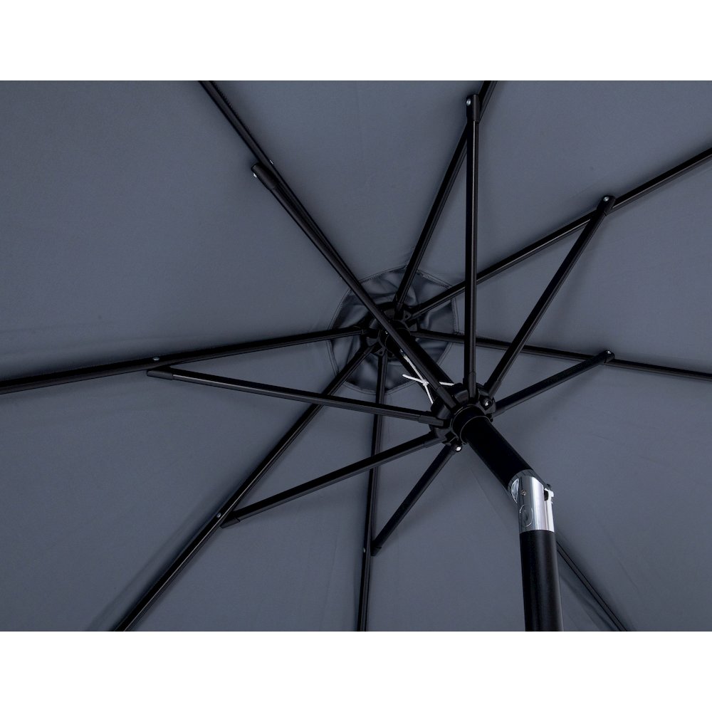 Fiji Grey Fabric / Matte Black Aluminum Patio Umbrella with Base Sets. Picture 13