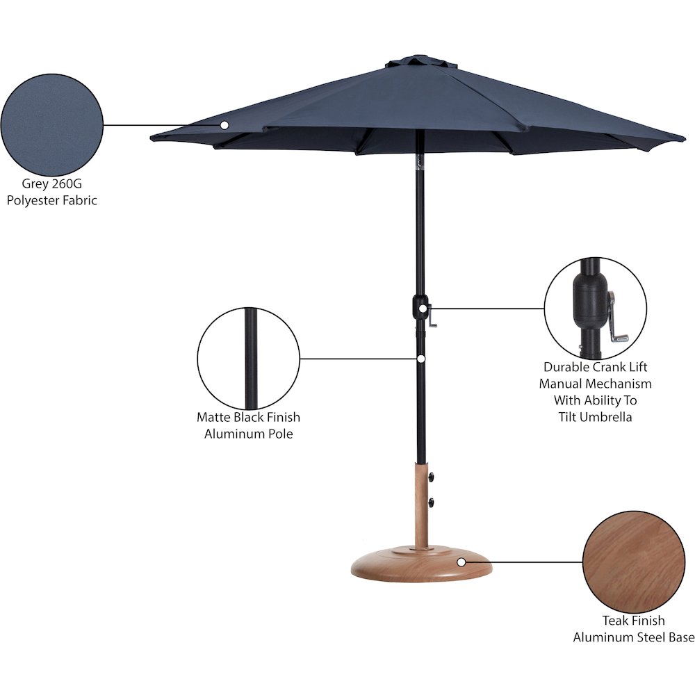 Fiji Grey Fabric / Teak Aluminum Patio Umbrella with Base Sets. Picture 16