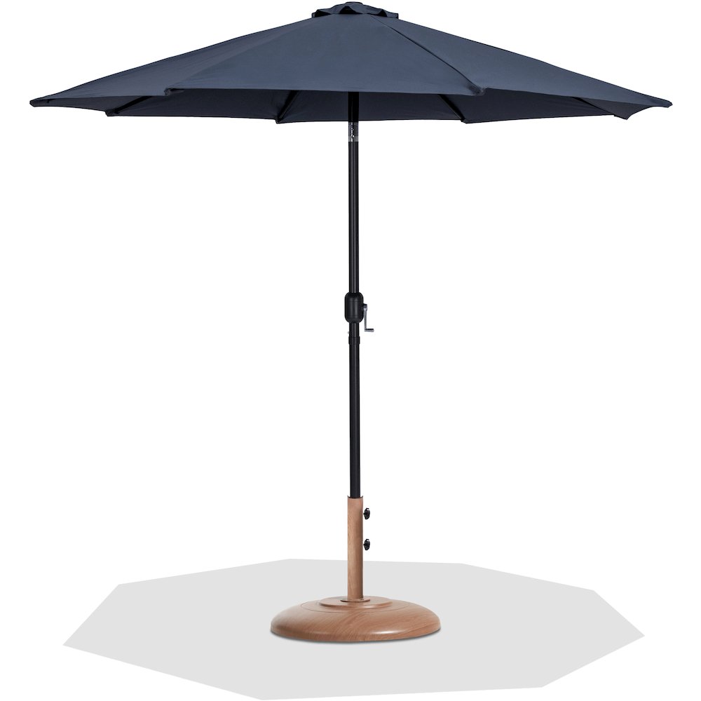 Fiji Grey Fabric / Teak Aluminum Patio Umbrella with Base Sets. Picture 1