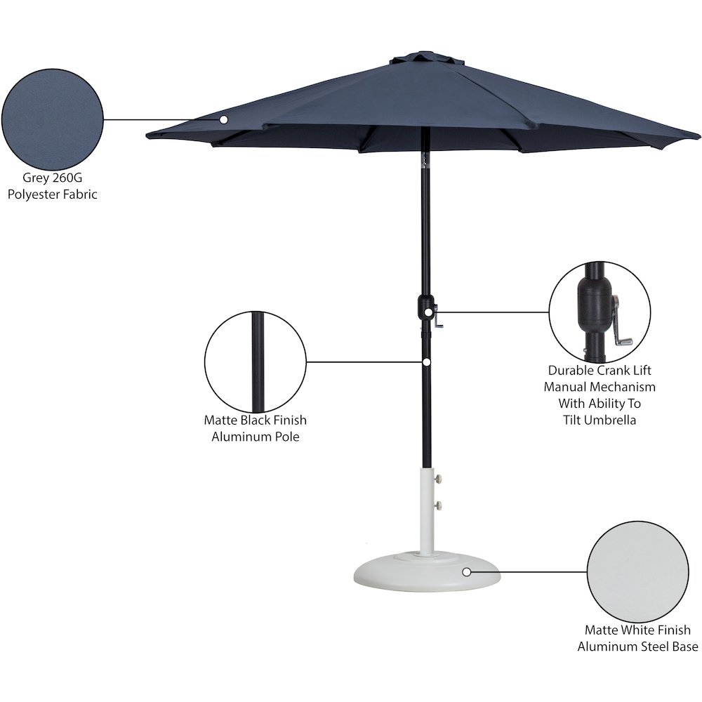 Fiji Grey Fabric / Matte White Aluminum Patio Umbrella with Base Sets. Picture 16