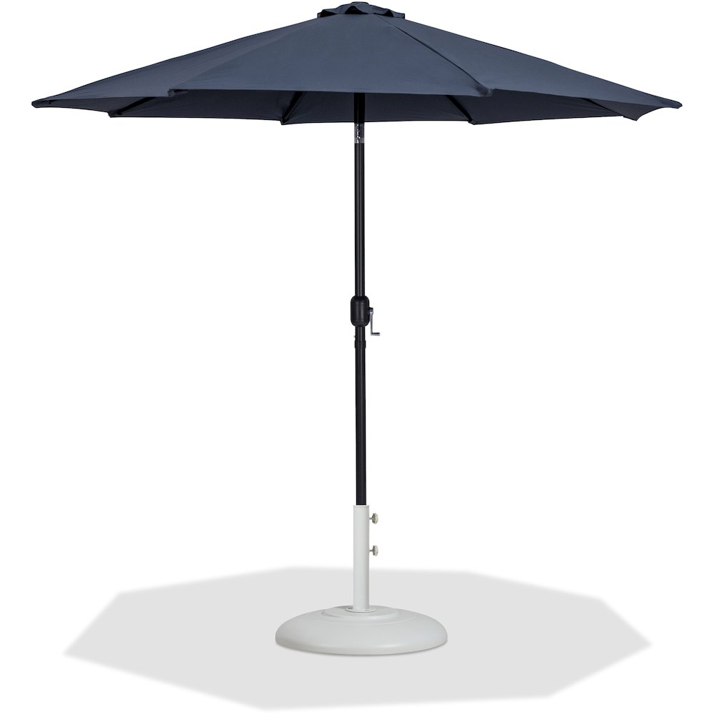 Fiji Grey Fabric / Matte White Aluminum Patio Umbrella with Base Sets. Picture 1