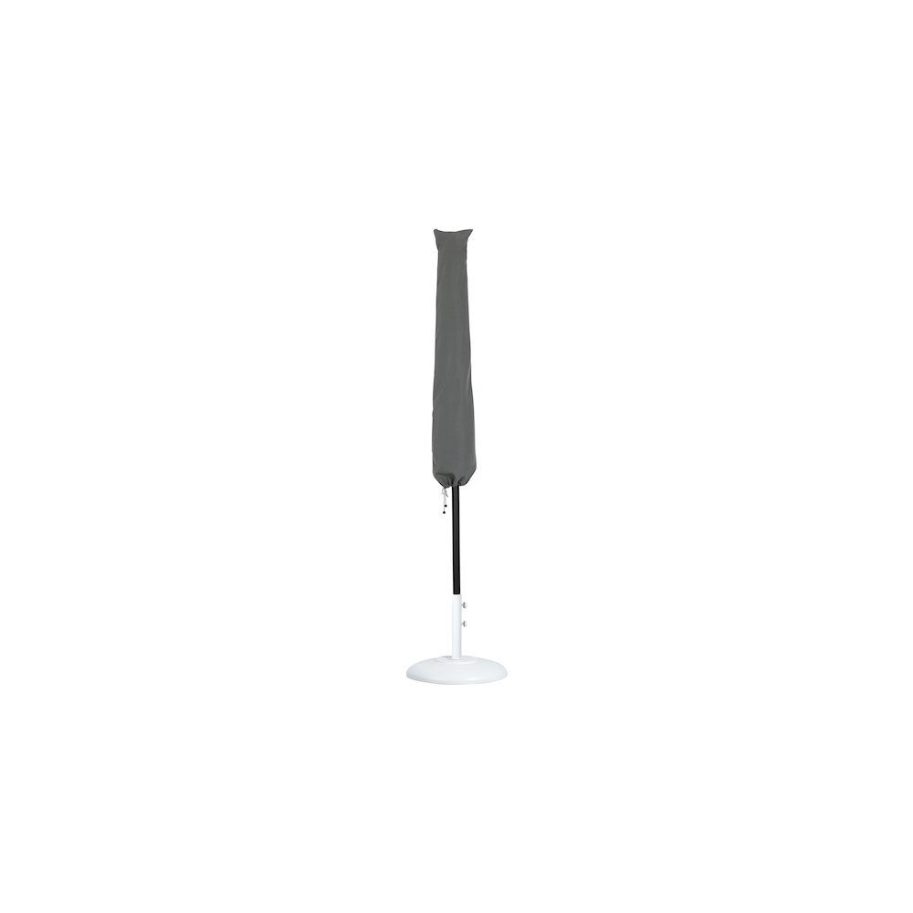Fiji Grey Fabric / Matte White Aluminum Patio Umbrella with Base Sets. Picture 11