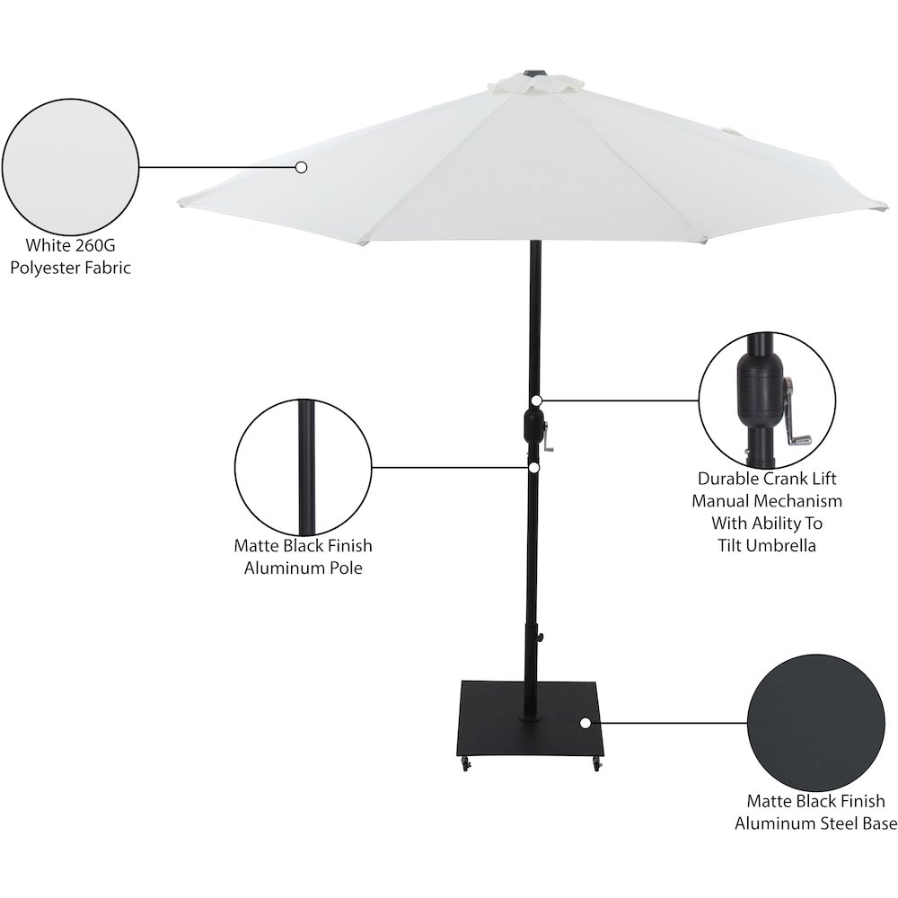 Fiji White Fabric / Matte Black Aluminum Patio Umbrella with Base Sets. Picture 18