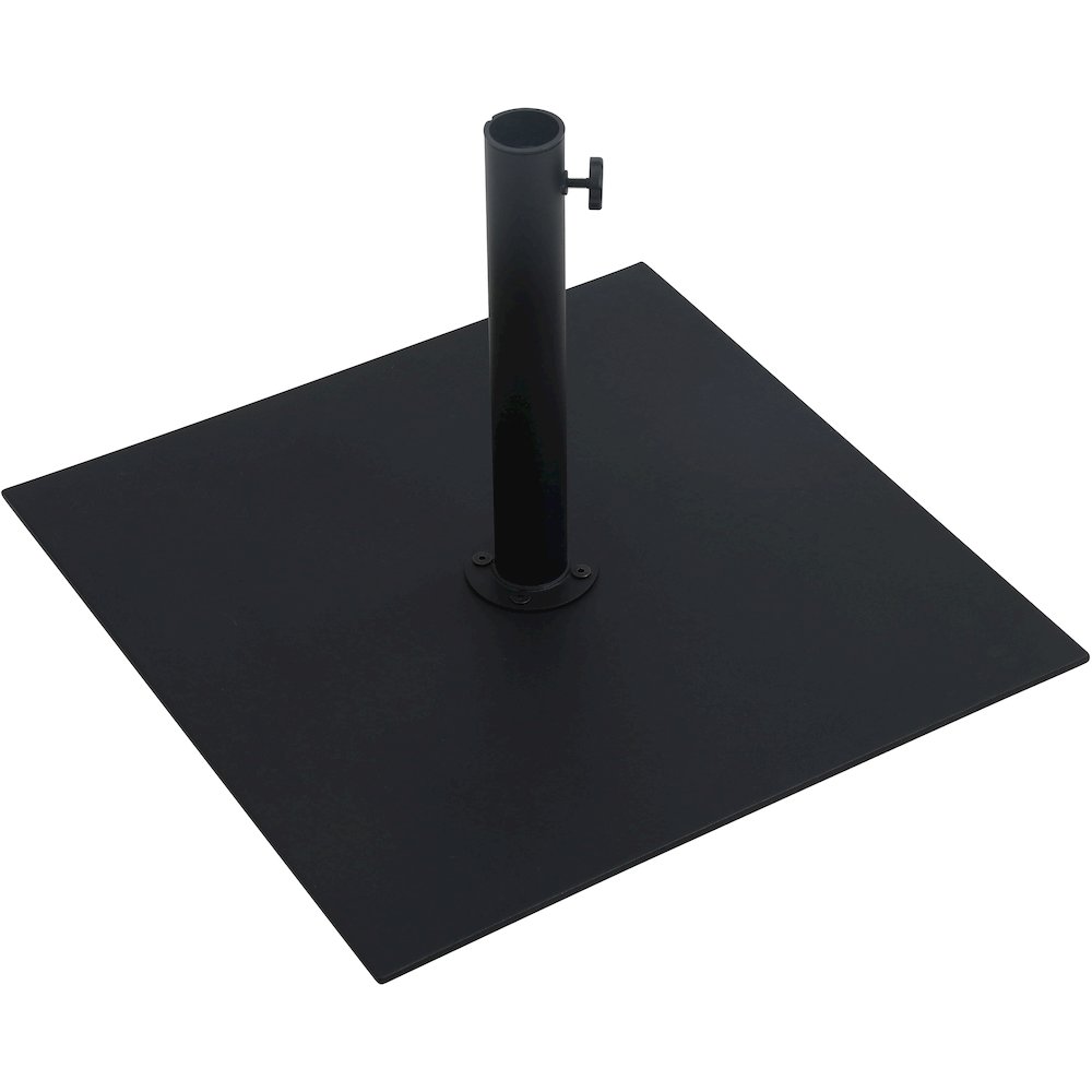 Fiji White Fabric / Matte Black Aluminum Patio Umbrella with Base Sets. Picture 6