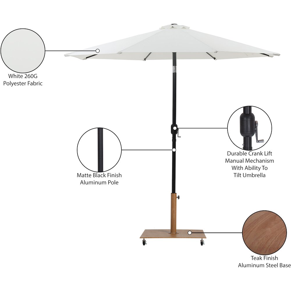 Fiji White Fabric / Teak Aluminum Patio Umbrella with Base Sets. Picture 18