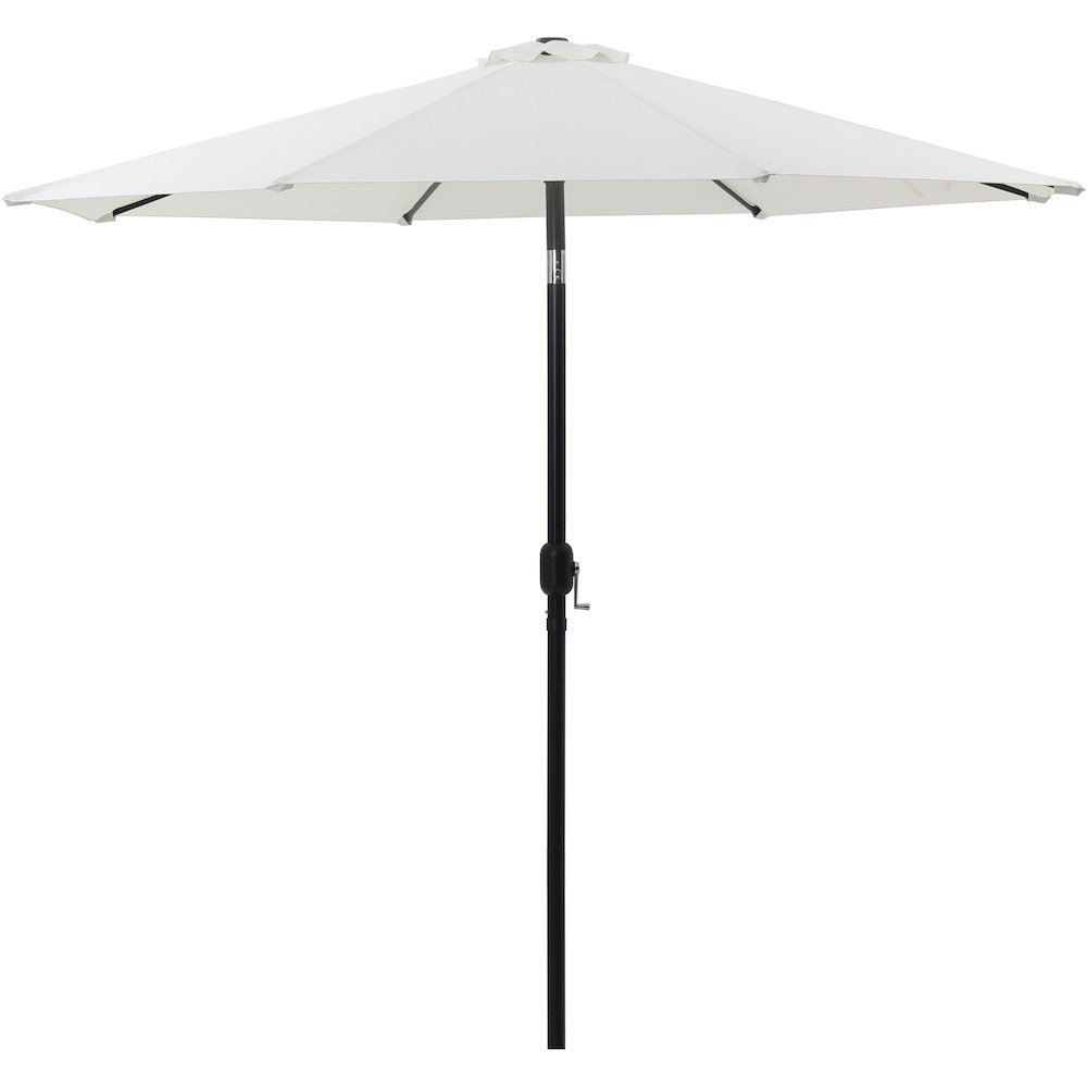 Fiji White Fabric / Teak Aluminum Patio Umbrella with Base Sets. Picture 2